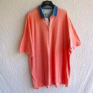 Denim Collar Mens Polo Shirt 3XL XXXL Vintage Eddie Bauer Pink Short Sleeve